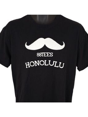Honolulu T Shirt Mens Size Large Black 88 Tees Mustache Hawaii